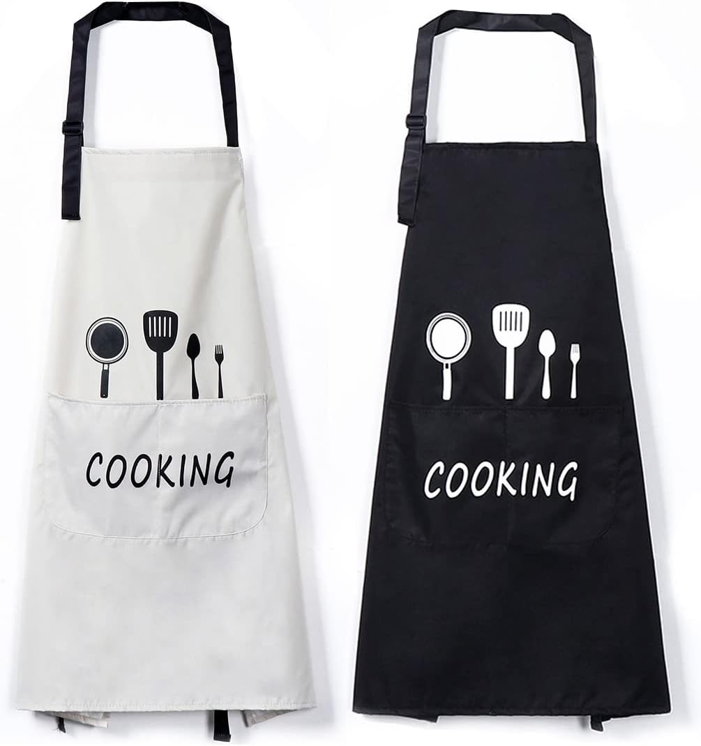2 Pack Kitchen Aprons with Pocket Adjustable Neck Strap Bib Apron Waterproof and Oil Proof Chef Cooking Apron