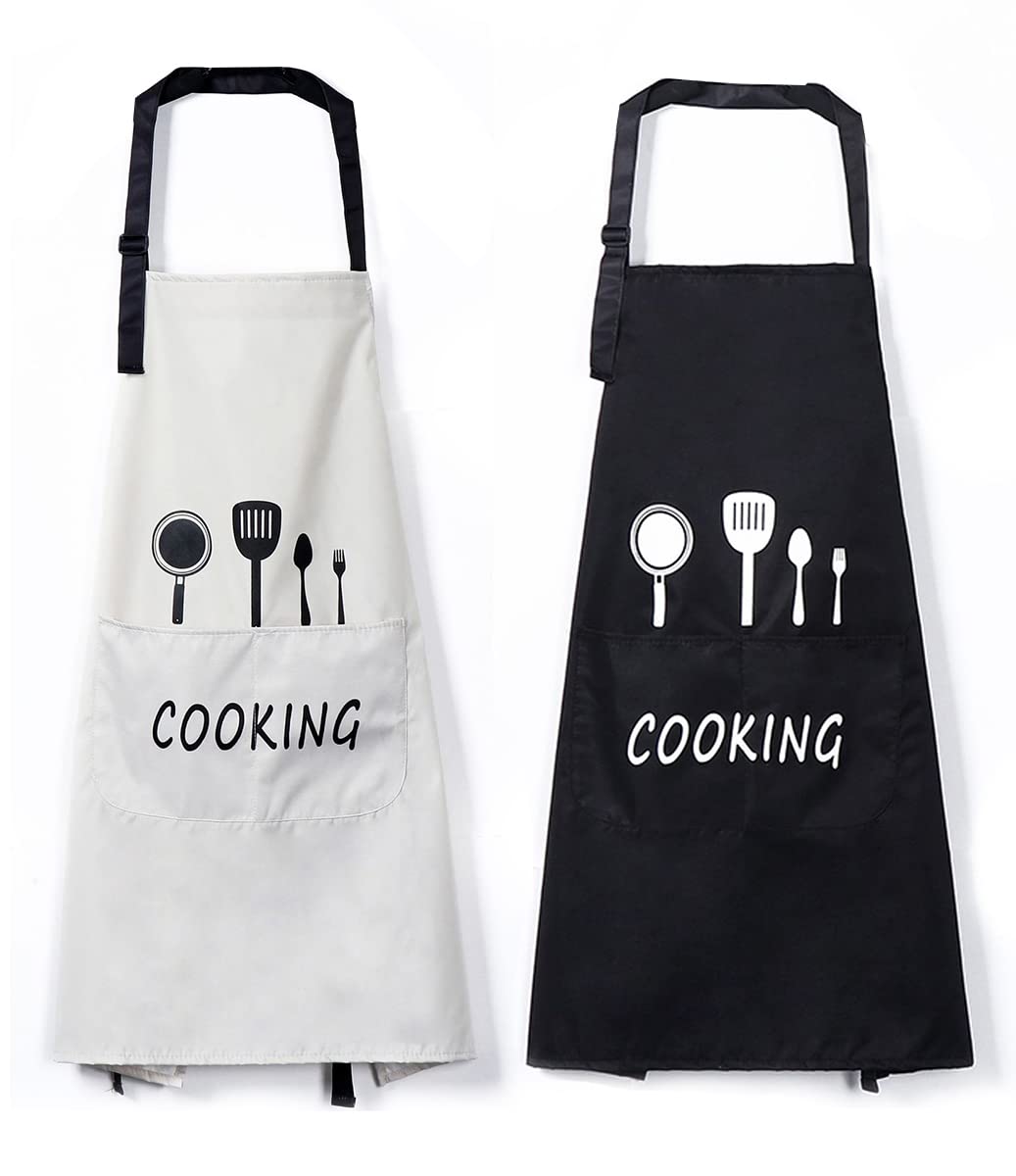2 Pack Kitchen Aprons with Pocket Adjustable Neck Strap Bib Apron Waterproof and Oil Proof Chef Cooking Apron