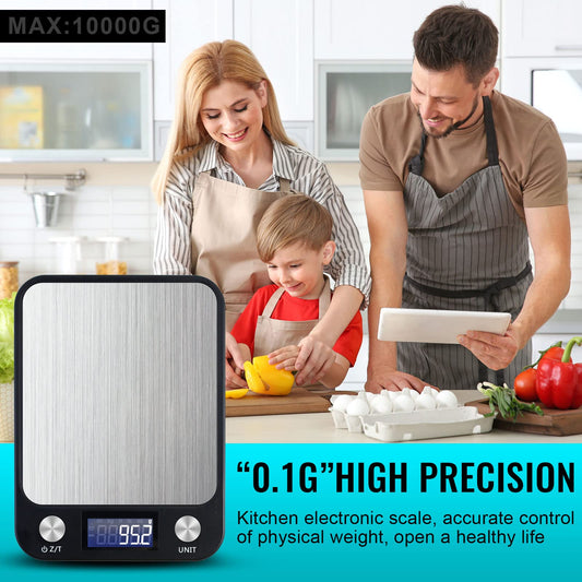 SKY-TOUCH Digital Kitchen Scale Multifunction Food Scale, Touch Button, Ultra Slim with Large LCD Display, 11lb/5kg, 22lb/5kg, Stainless Steel (Batteries Included) (10000g/1g)
